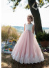 Ivory Lace Pink Tulle Corset Back Sweetest Flower Girl Dress